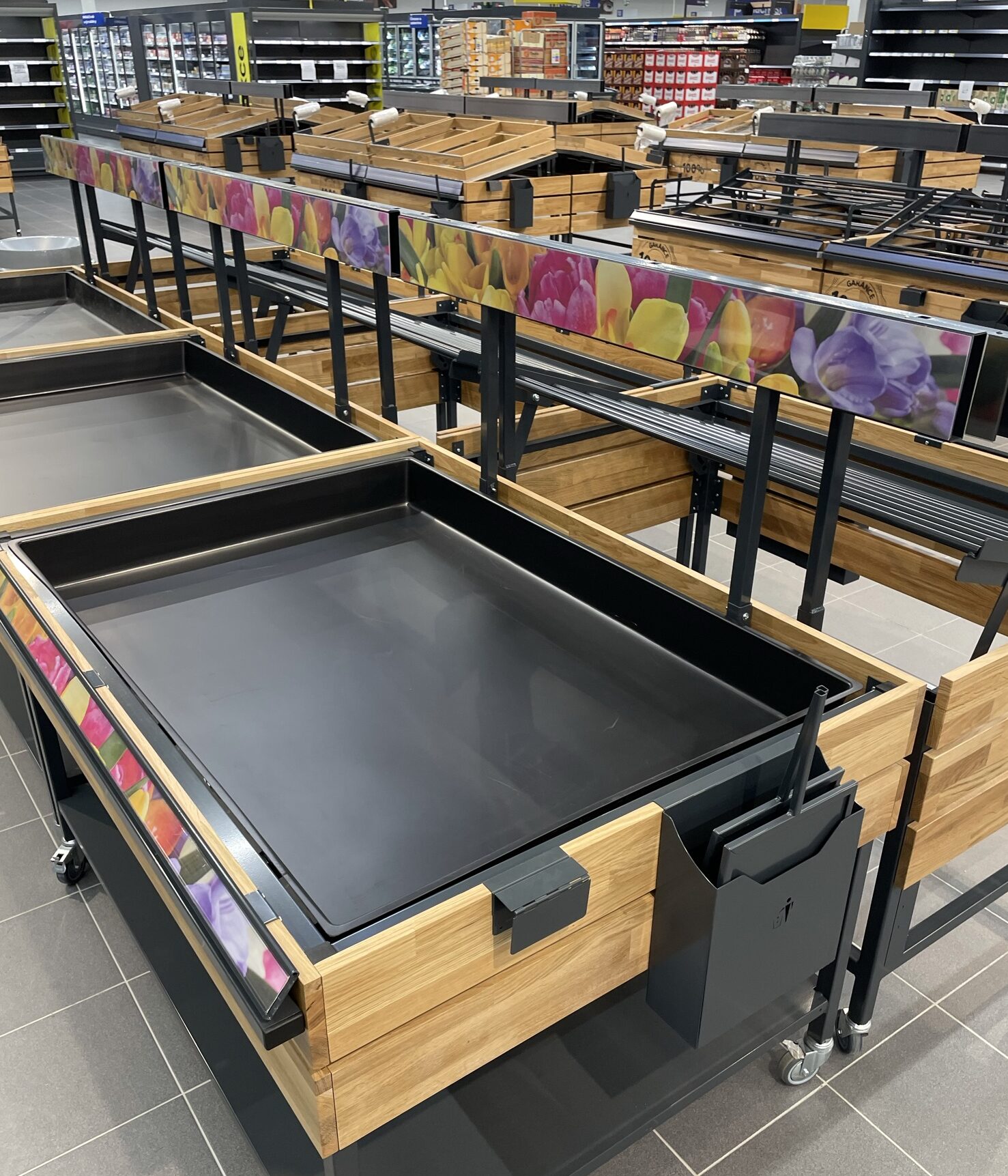 L'un de nos projets concernait des tables à légumes et à fruits pour Tesco.
